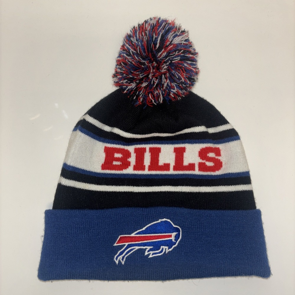 Buffalo Bills pom-pom winter hat lined cap beanie NFL GAMEDAY blue red football